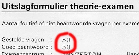 CBR theorie-examen uitslag: 50 vragen goed uit 50